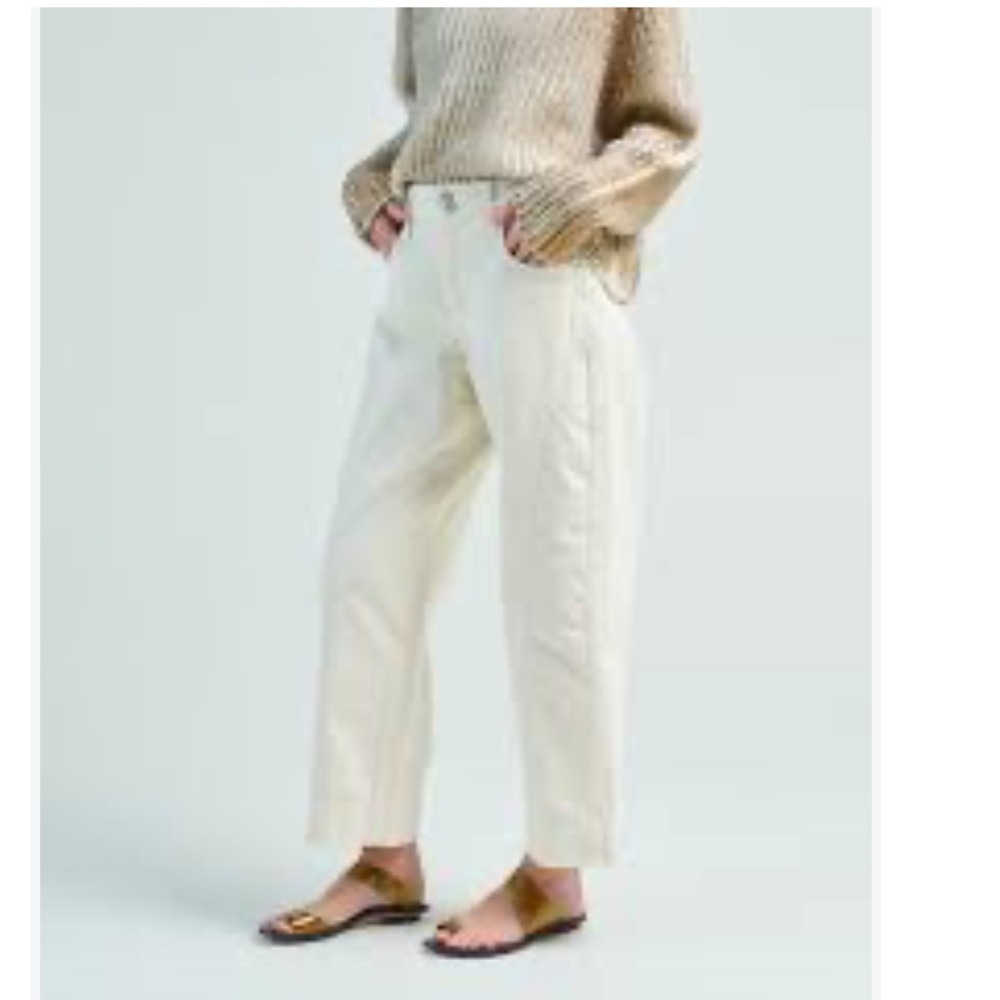 AMO. Anne Bowed Jean Women 28 Off White High Rise Barrel Leg Crop